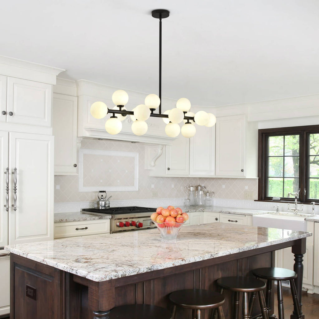 Mid-Century Glass Globe Black Stents Hanging Light