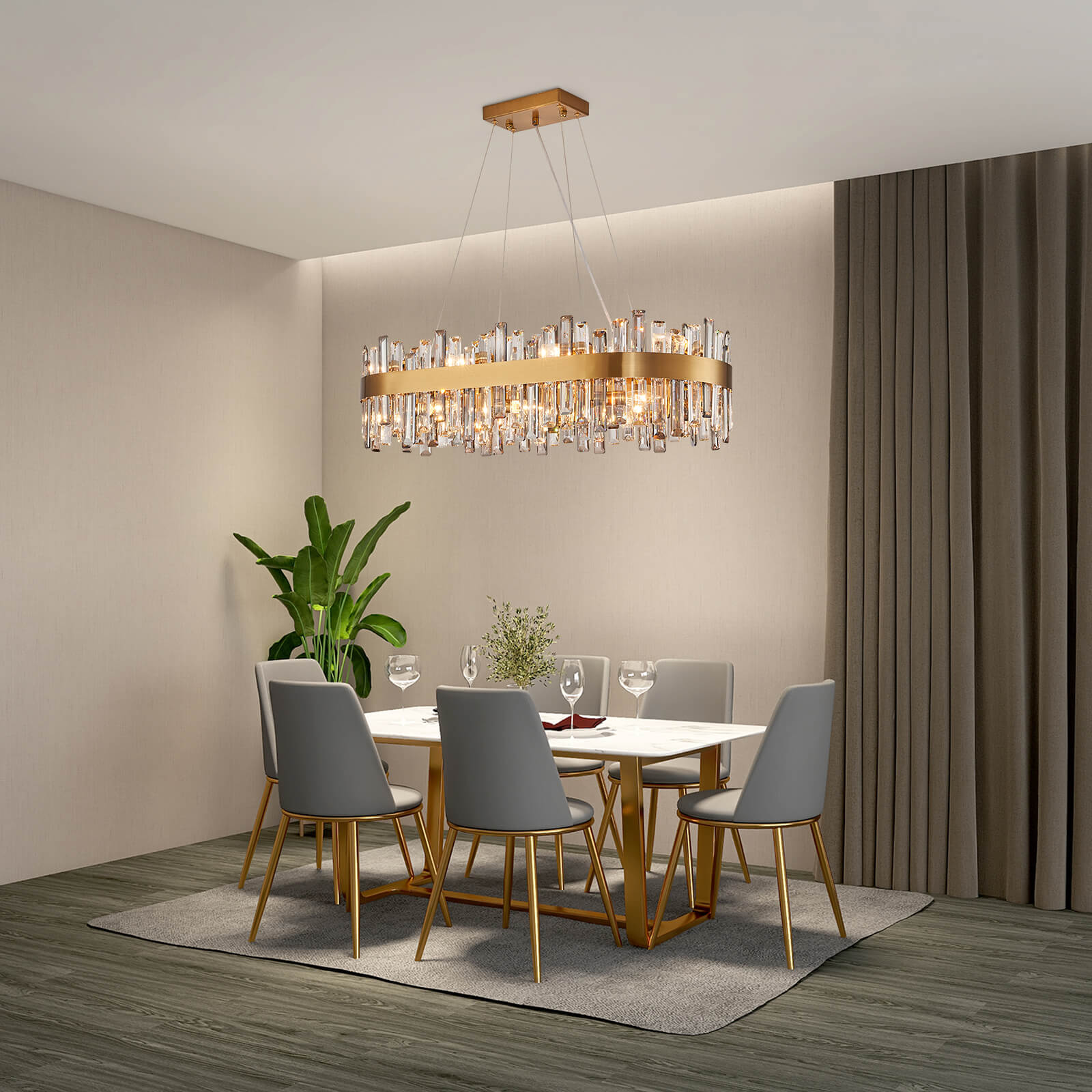 Gold Cross Crystal Bar Oval Chandelier