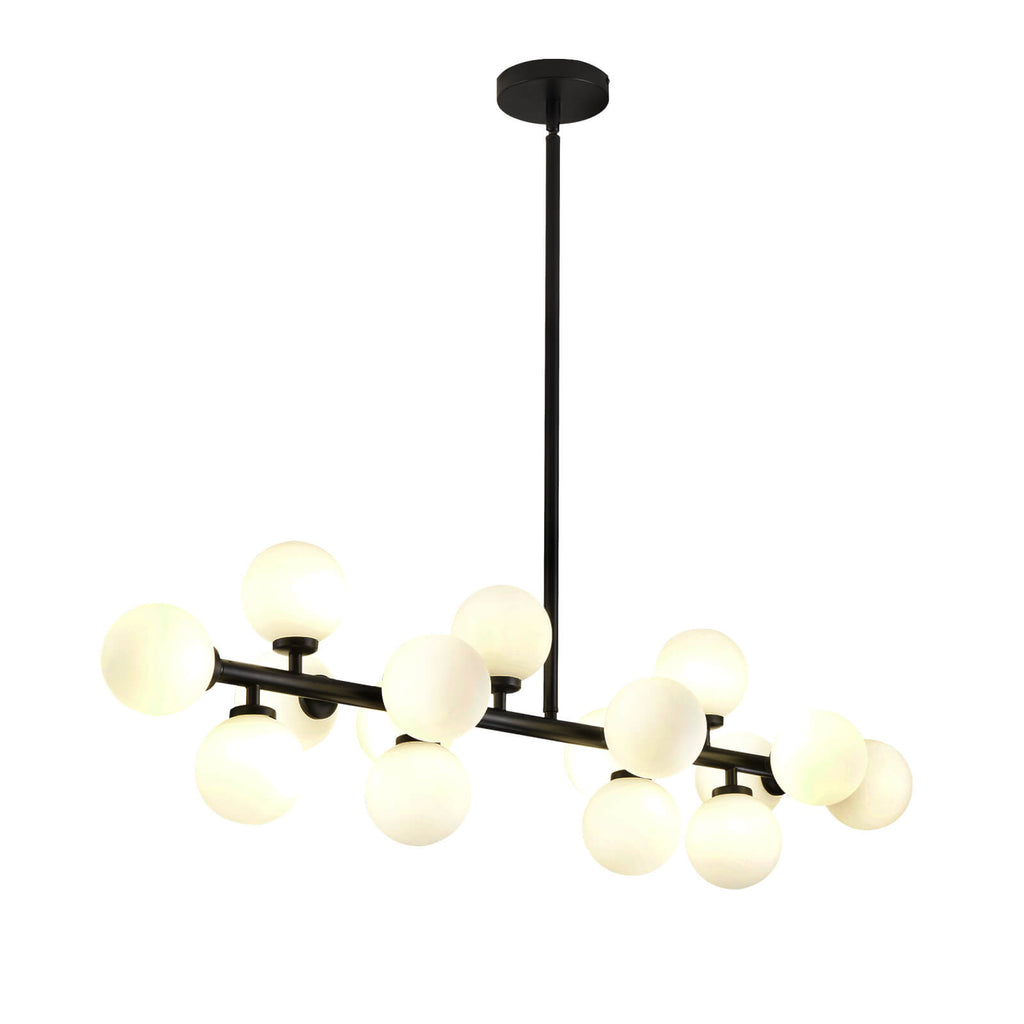 Mid-Century Glass Globe Black Stents Hanging Light