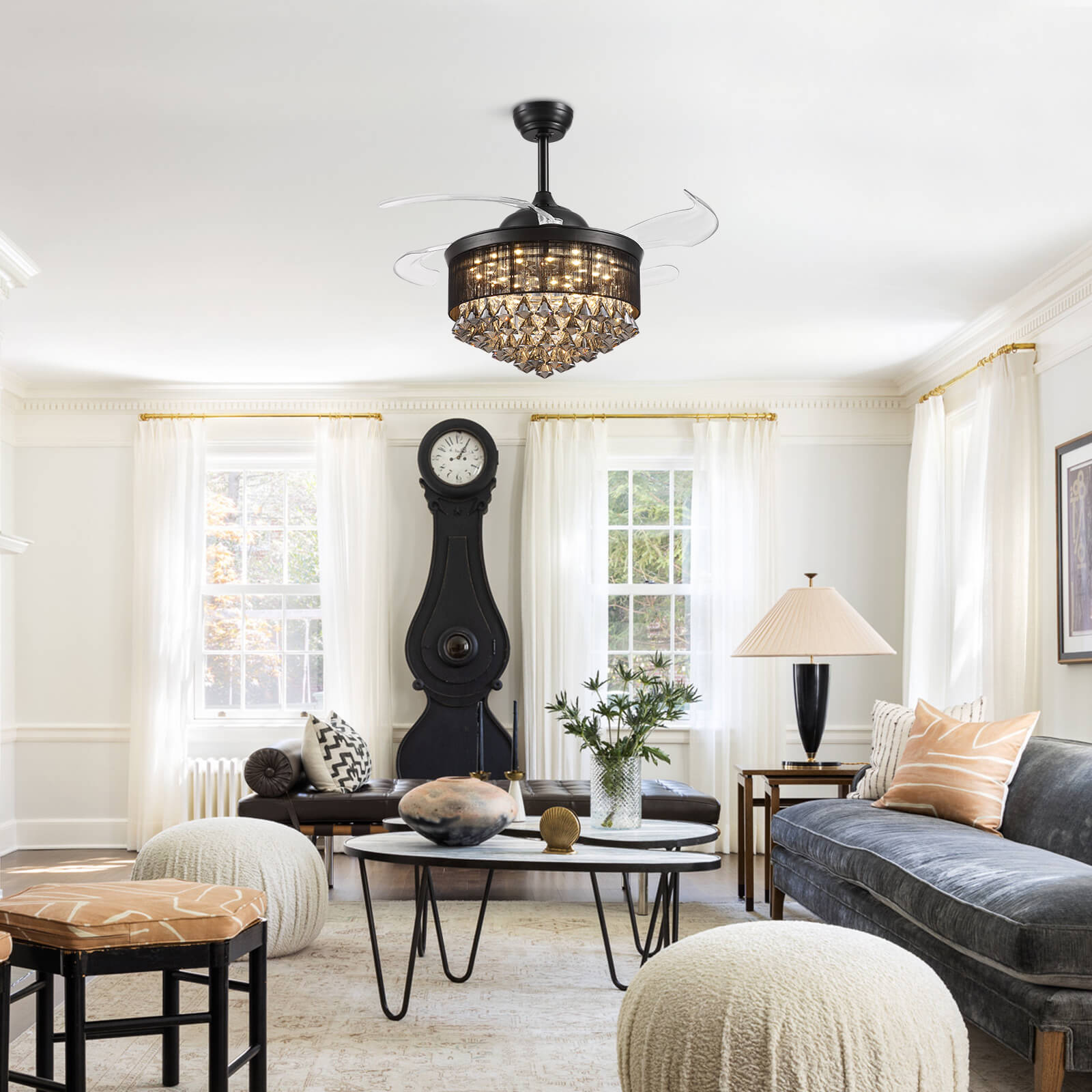 Luxury Black Crystal Fandelier 42''