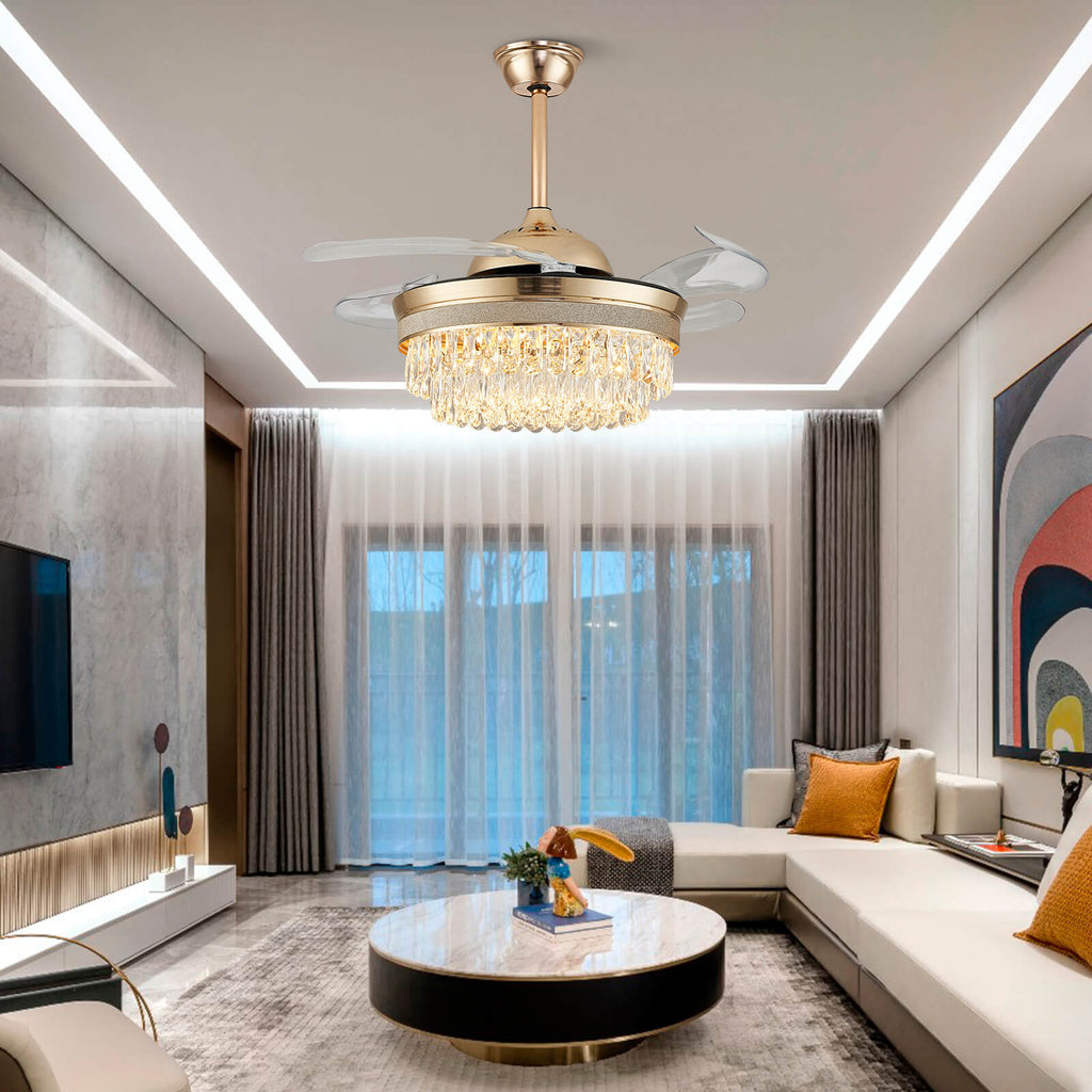 Top Rated French Golden Crystal Retractable Fandelier