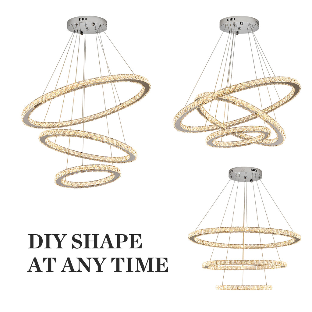 Modern Multiple Rings Warm/Cold Colors Galaxy Crystal Chandelier For Living Room