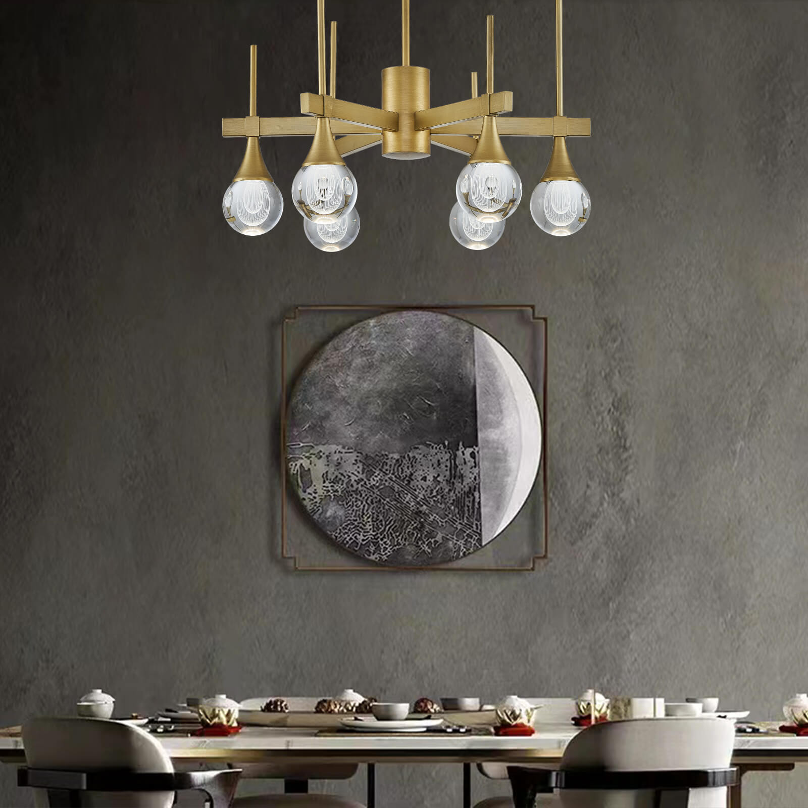 Sputnik 6 Lights Drop-shaped Globe Crystal Pandent Light