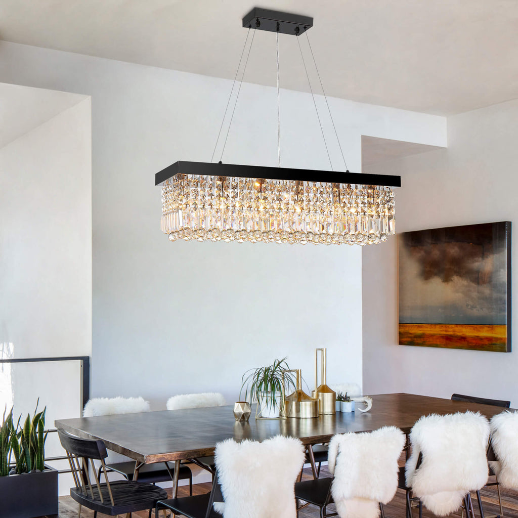 Modern Black Rectangle Crystal Chandelier