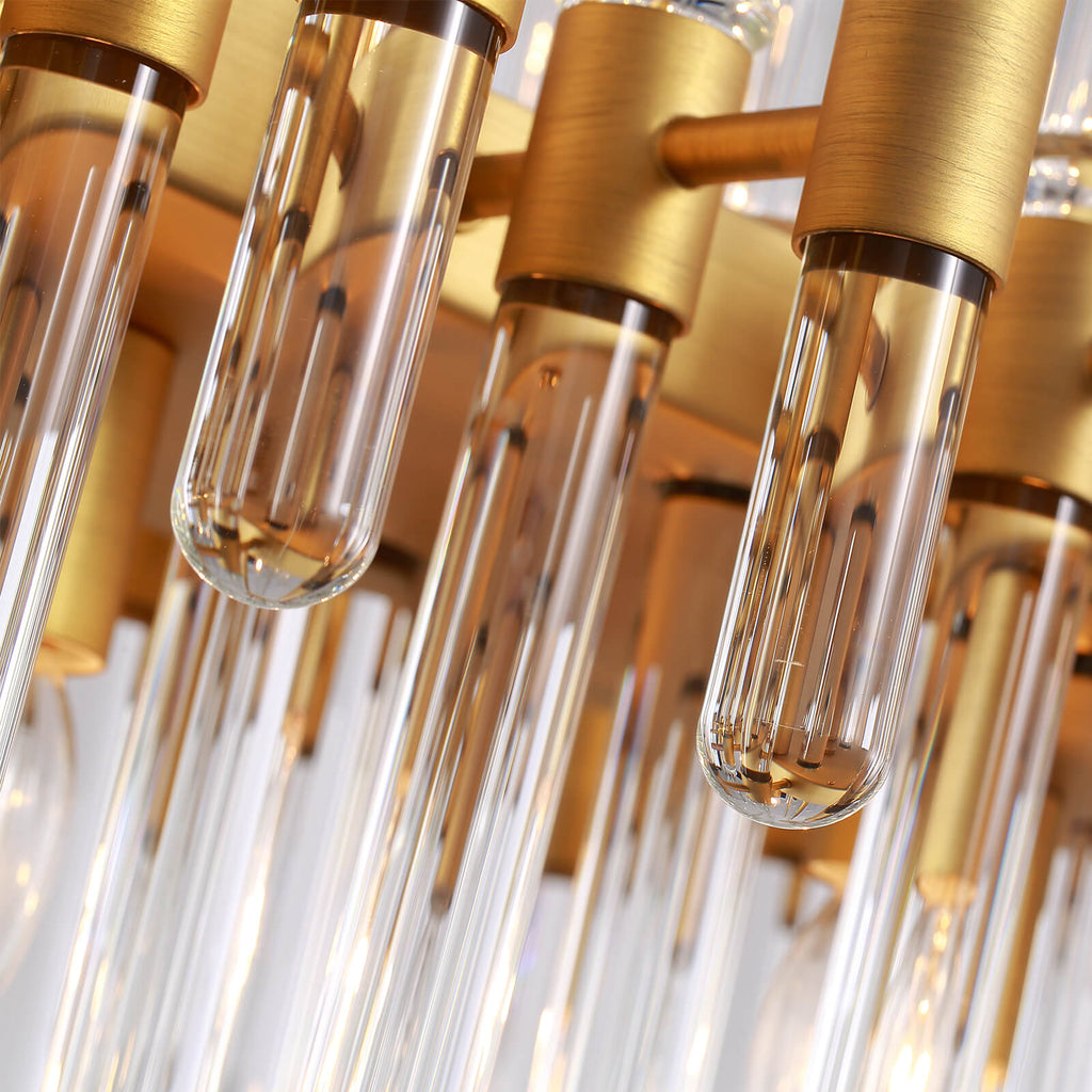 Rectangular Gold Frame Glass Bar Chandelier For Kitchen