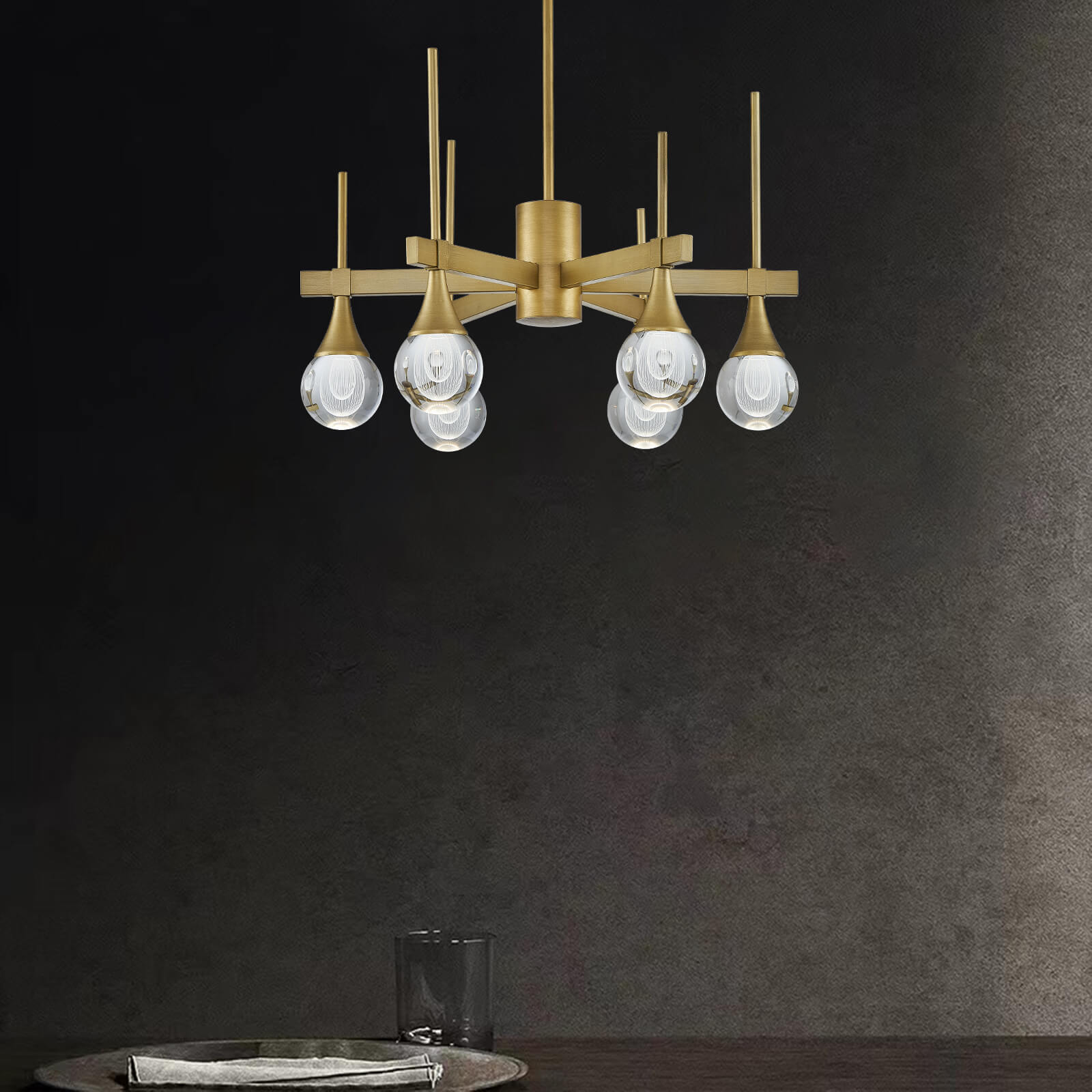 Sputnik 6 Lights Drop-shaped Globe Crystal Pandent Light