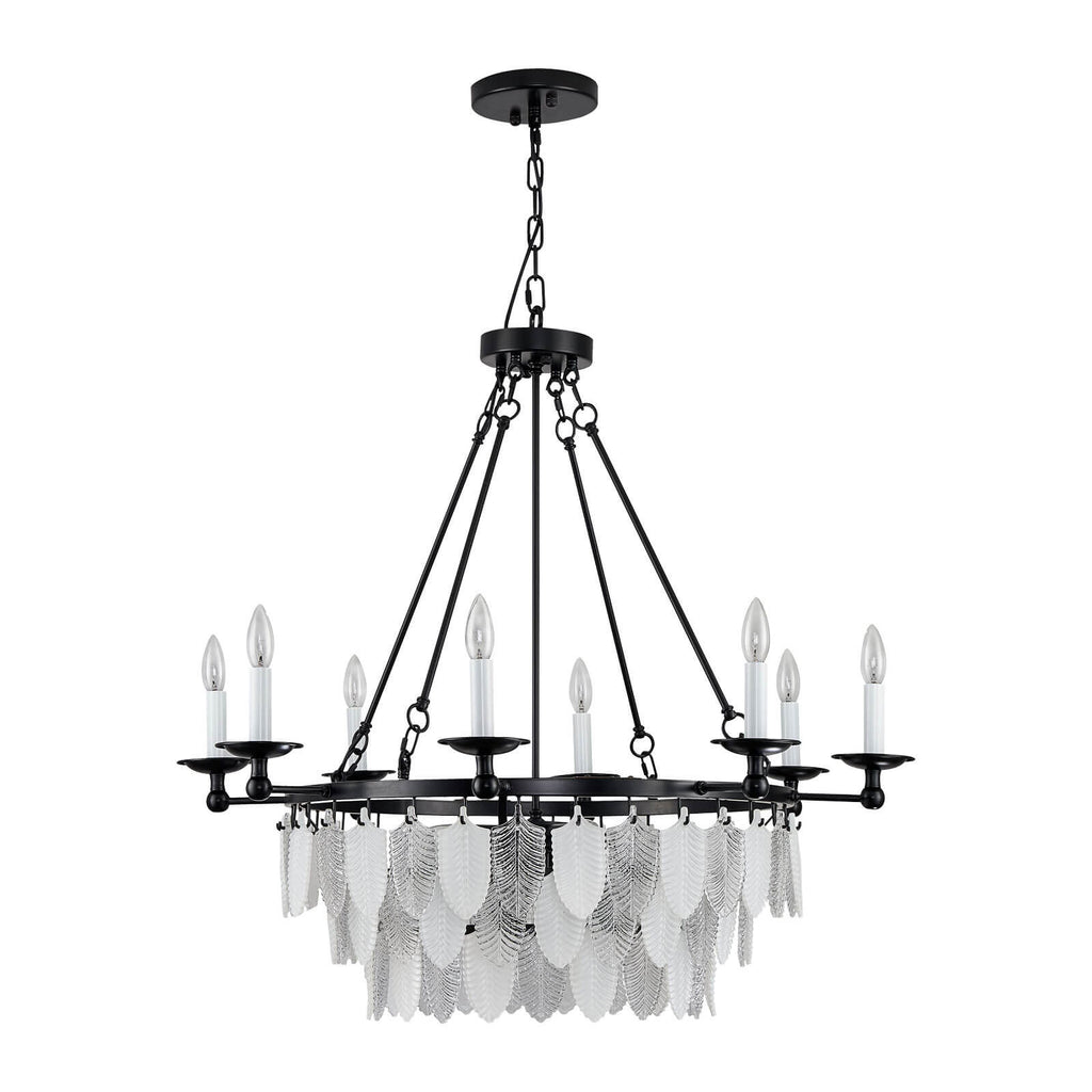 Modern-Matte-Black-Leaves-Candelabra-Round-Pendant-Light