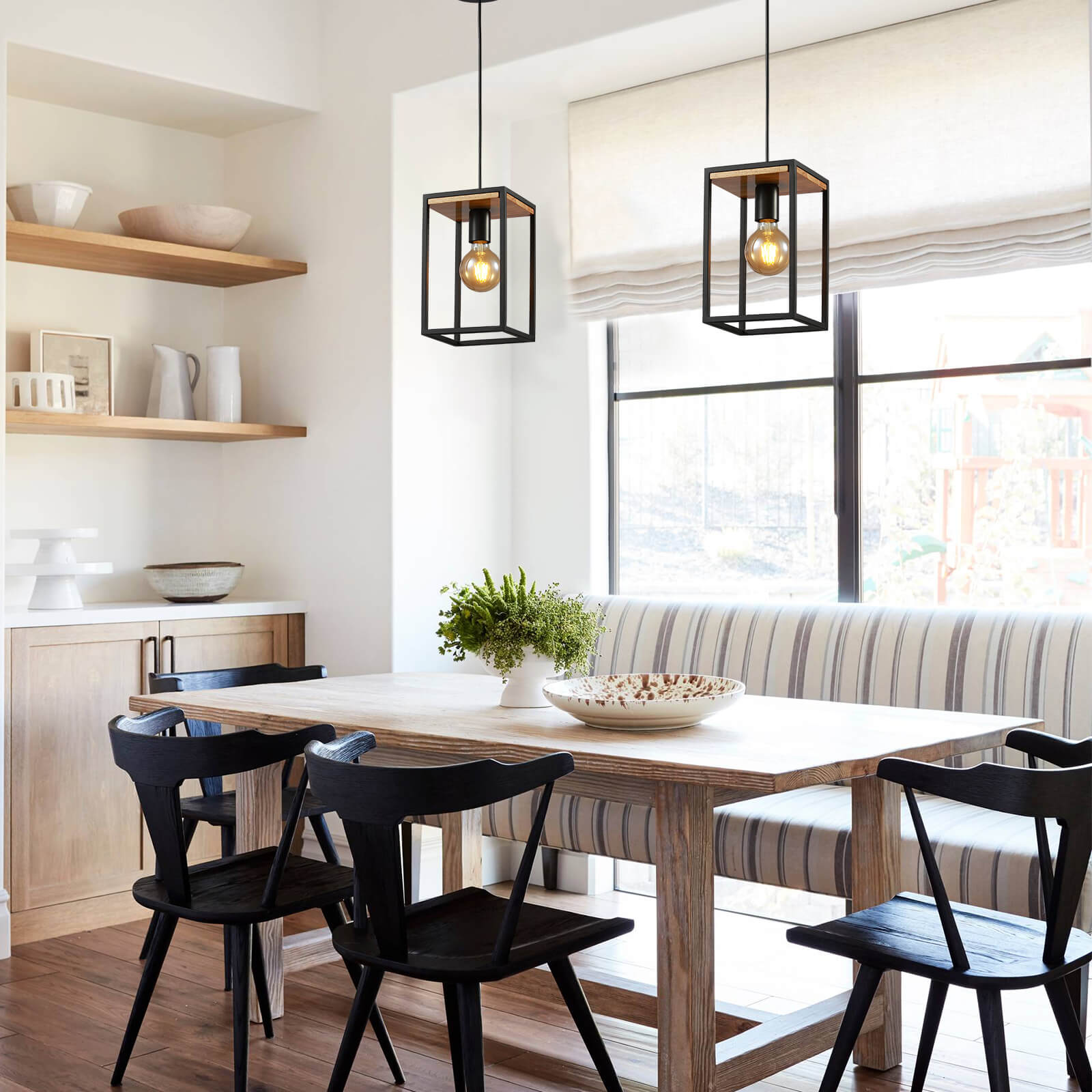 Farmhouse-Black-Single-Head-Wooden-Metal-Frame-Pendant-Light-Dining-Room