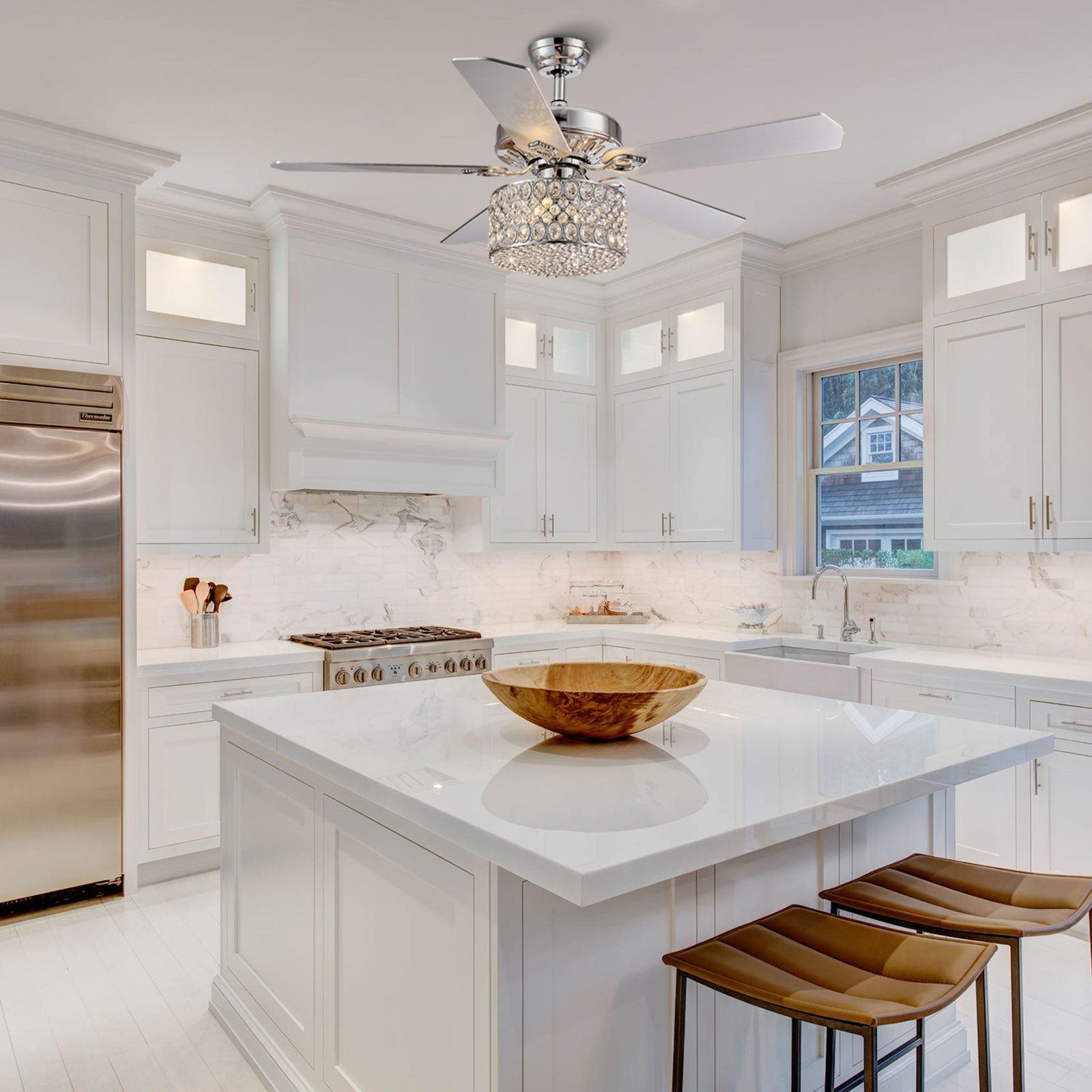 MOOONI-Ceiling-Fan-Light-Chrome-Vintage-Double-Oval-Triple-Octagonal-Beads-Crystal-Fandelier-50“-Kitchen-Island