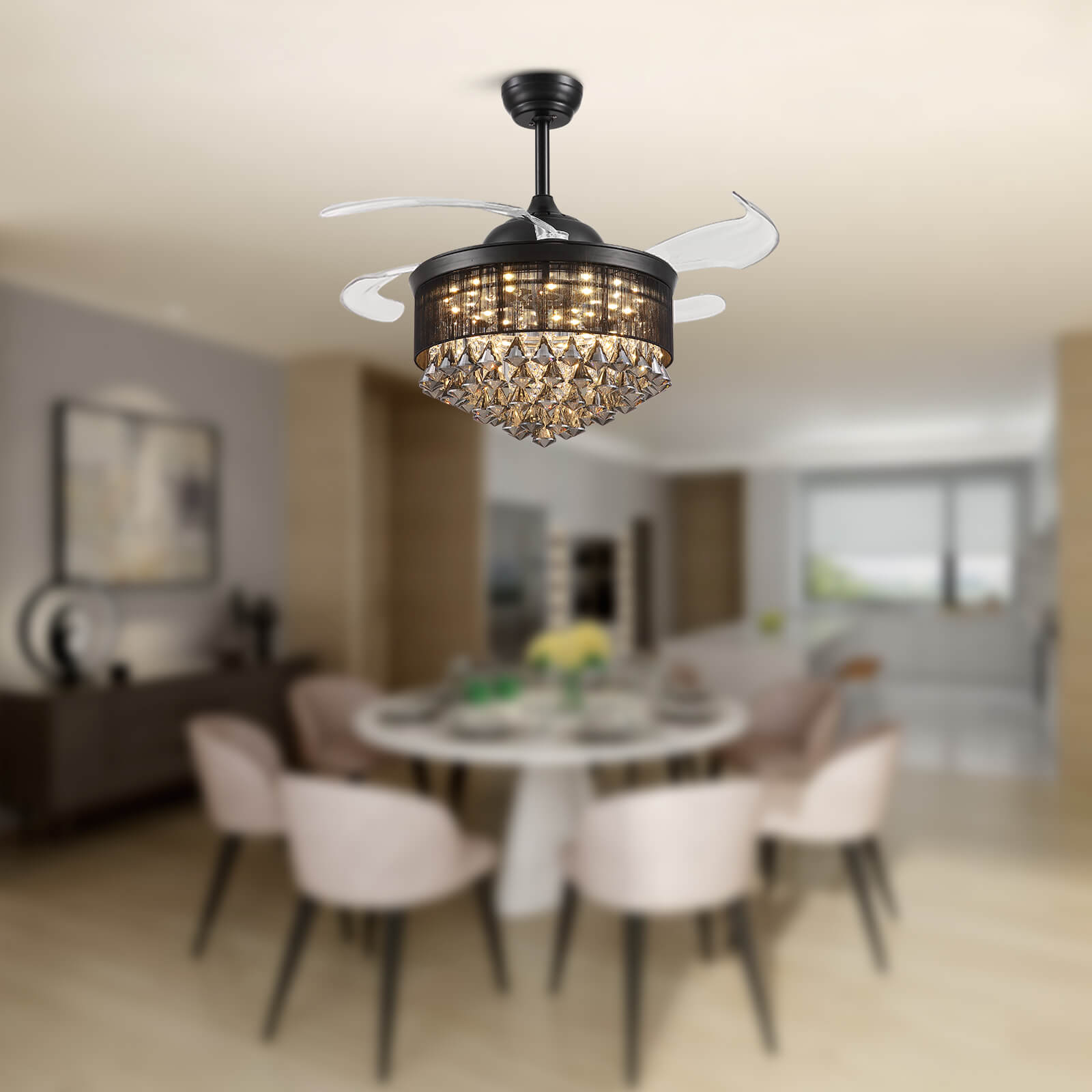 Luxury Black Crystal Fandelier 42''