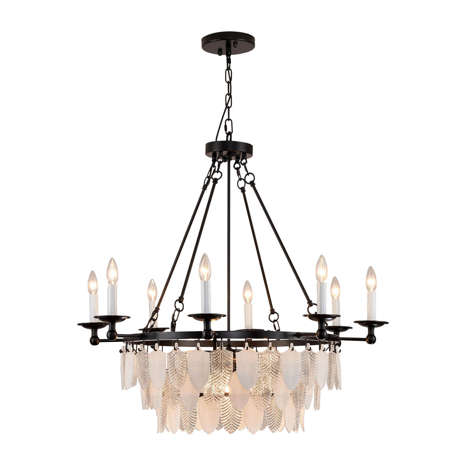 Modern-Matte-Black-Leaves-Candelabra-Pendant-Light