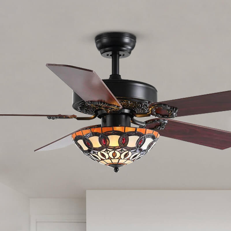 MOOONI-Ceiling-Fan-Light-Matte-Black- Tiffany-Art-Class-Fandelier-51“