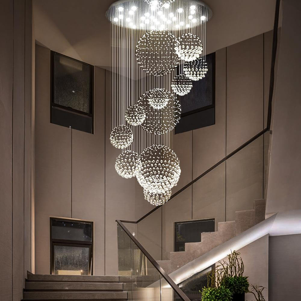 Modern-Chrome-Flush-Mount-Long-Staircase-Crystal-Chandelier