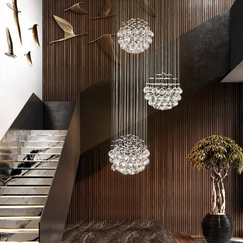 MOOONI-Modern-Chrome-3-Spheres-Crystal-Chandelier-Staircase