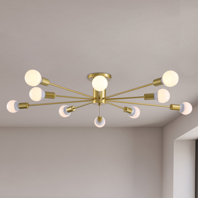 Mid-Century Gold Frame Globe Chandelier 10 Lights