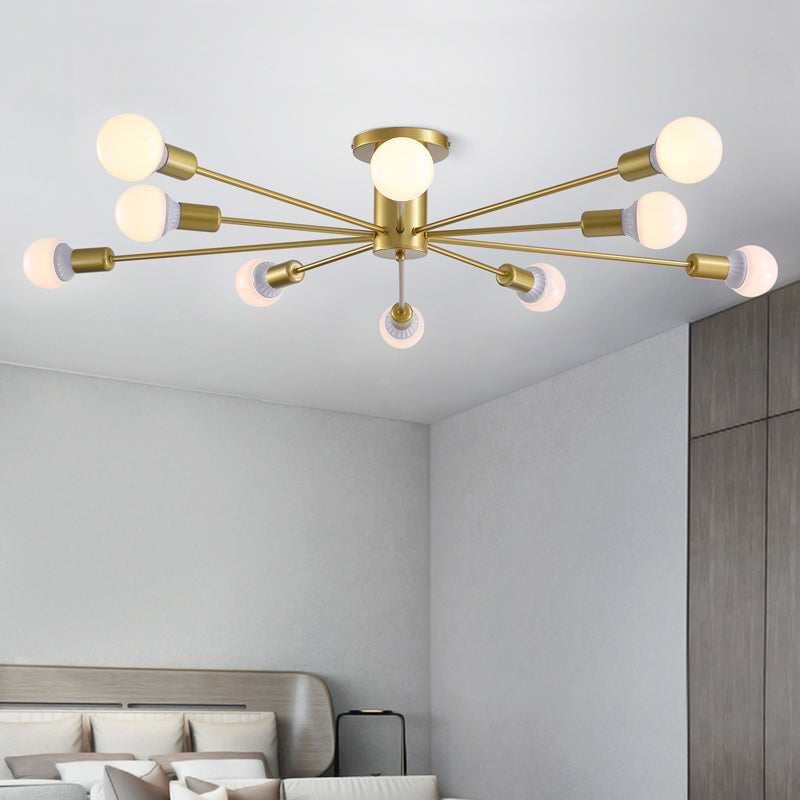 Mid-Century Gold Frame Globe Chandelier 10 Lights