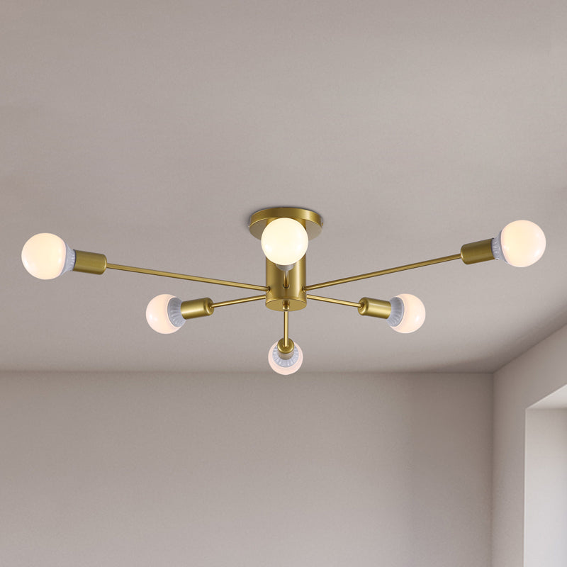 Mid-Century Gold Frame Globe Chandelier 6 Lights