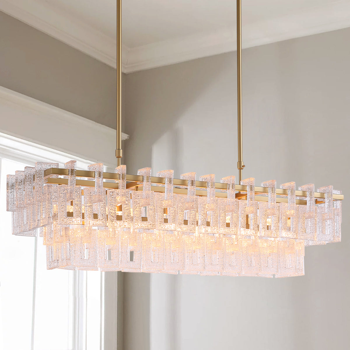 Gold Rectangular Light Popular Gold Crystal Rectangle Pendant Light For Dining Room
