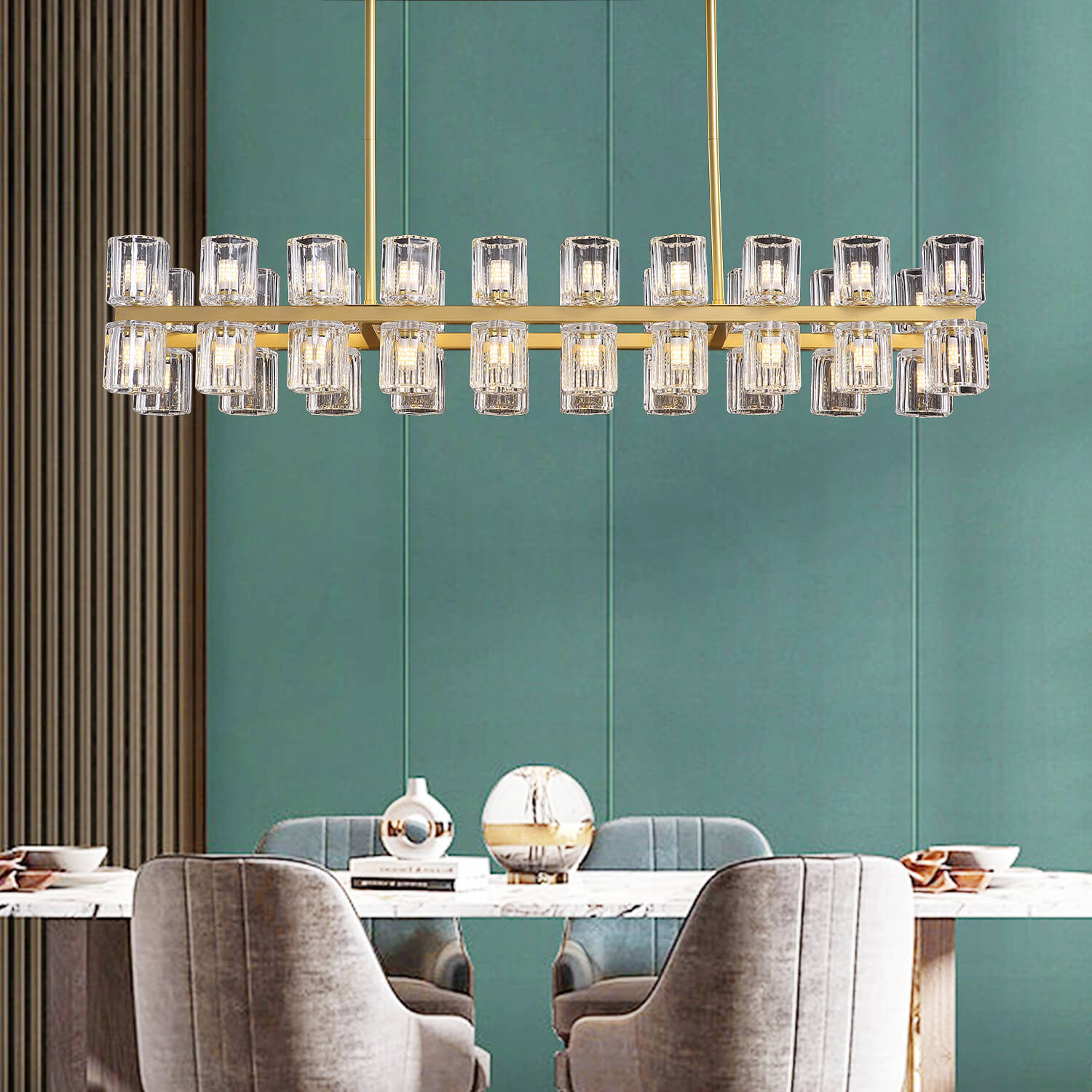 Rectangular Gold Modern Crystal Chandelier