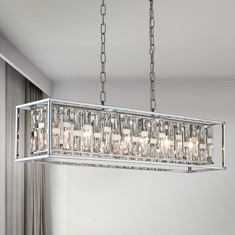 Silver Metal frame Rectangular Crystal Chandelier
