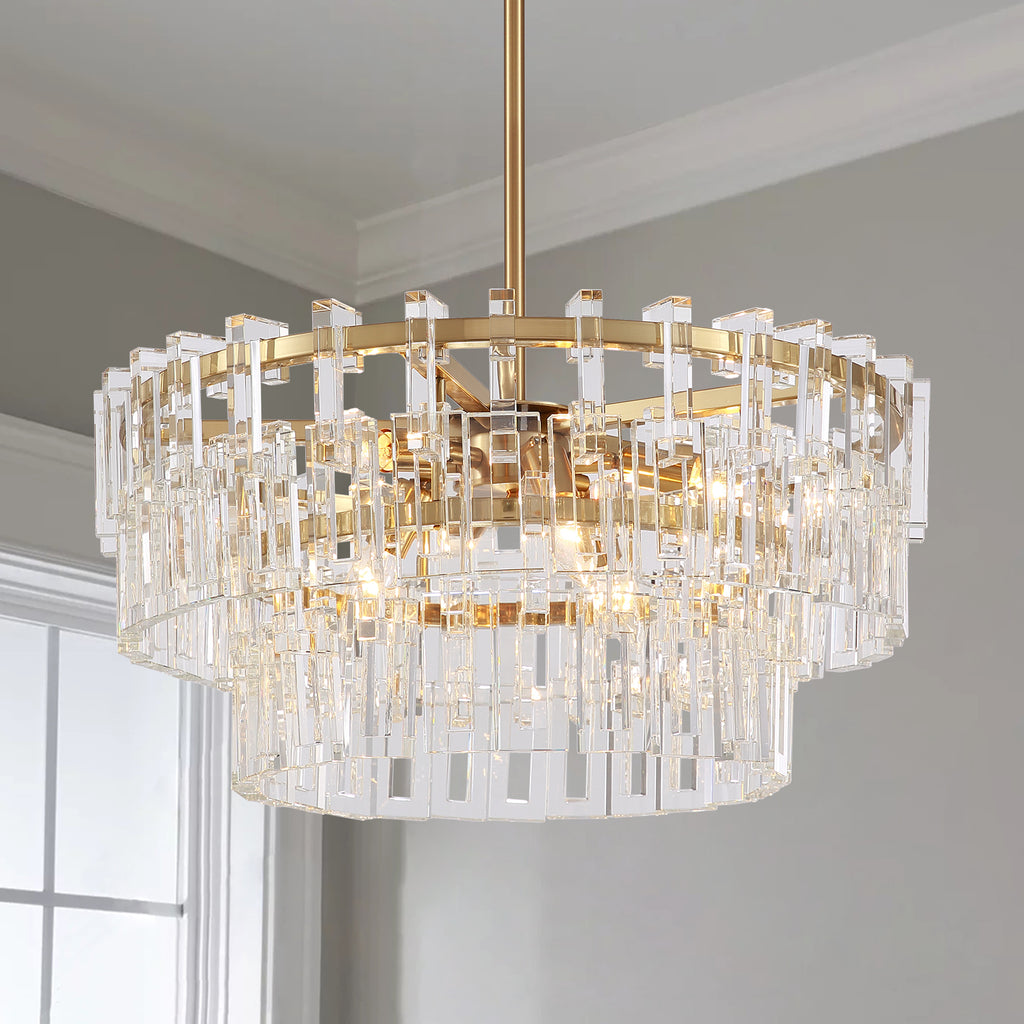Gold Frame Crystal 3 Layers Circular Chandelier