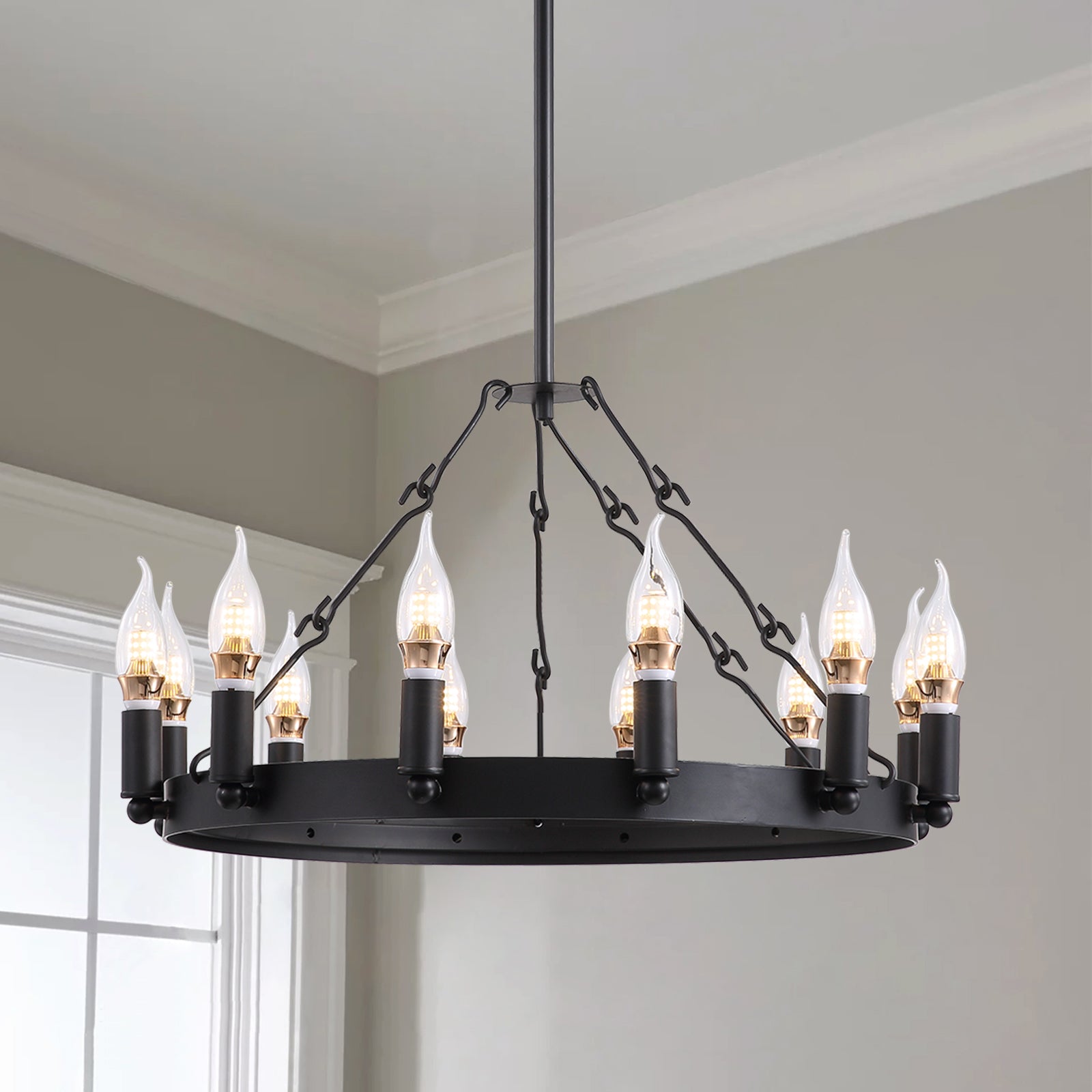 Round Candle Black Iron Chandelier