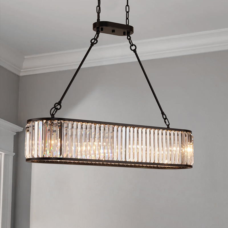 Black Oval Metal Frame Crystal Chandelier