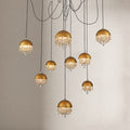 Gold Spider-Shaped String Ball Crystal Chandelier 9 Lights
