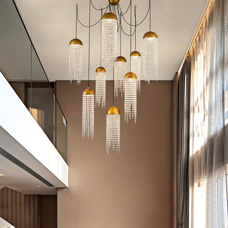 Gold Tassel Crystal Chandelier 9 Lights