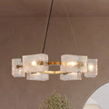 Hexagon Gold Round Chandelier Modern Hollow Crystal Ceiling Light