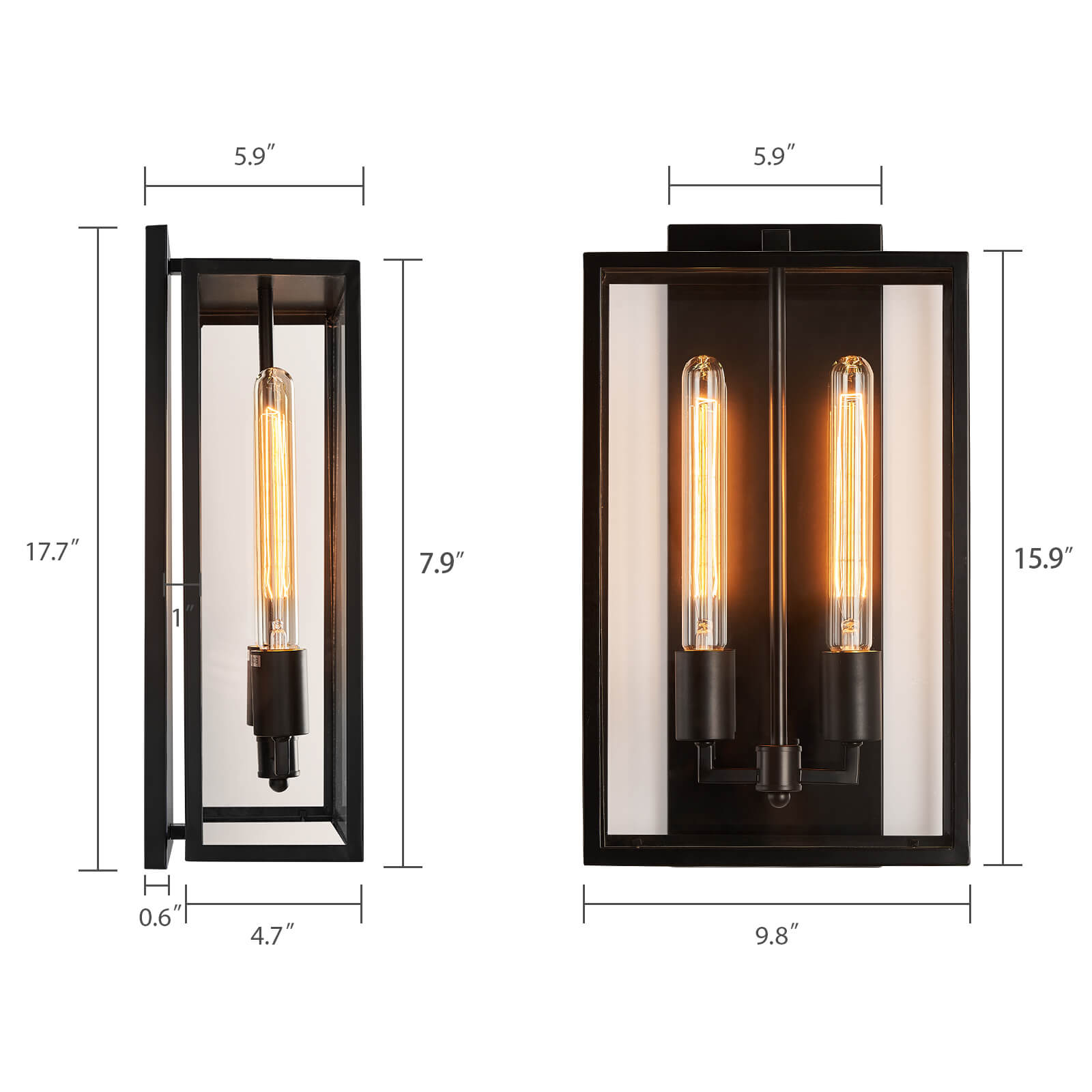 Moooni® Dumb Black Double End Glass Metal Frame Outdoor Wall Lamp