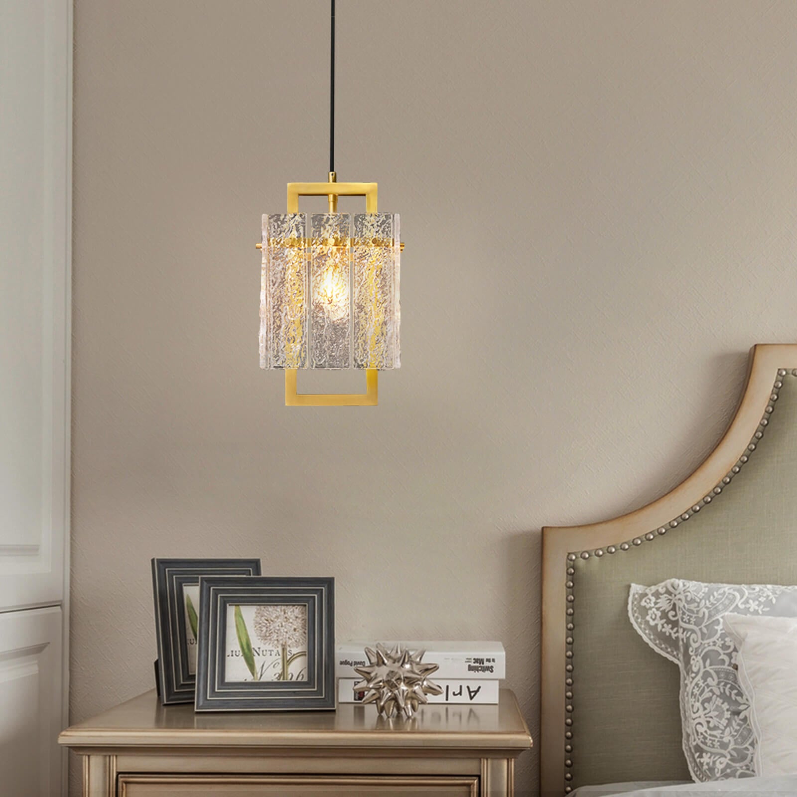 Square Frame Cracked Glass Lampshade Droplight