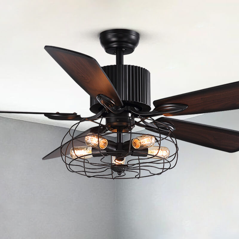 MOOONI-Ceiling-Fan-Light-Matte-Black-Finish-Industrial-Caged-Fandelier-52“