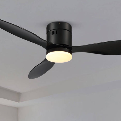MOOONI-Ceiling-Fan-LED Strip-Matte-Black-Lampshade-Black-Wood-Blades