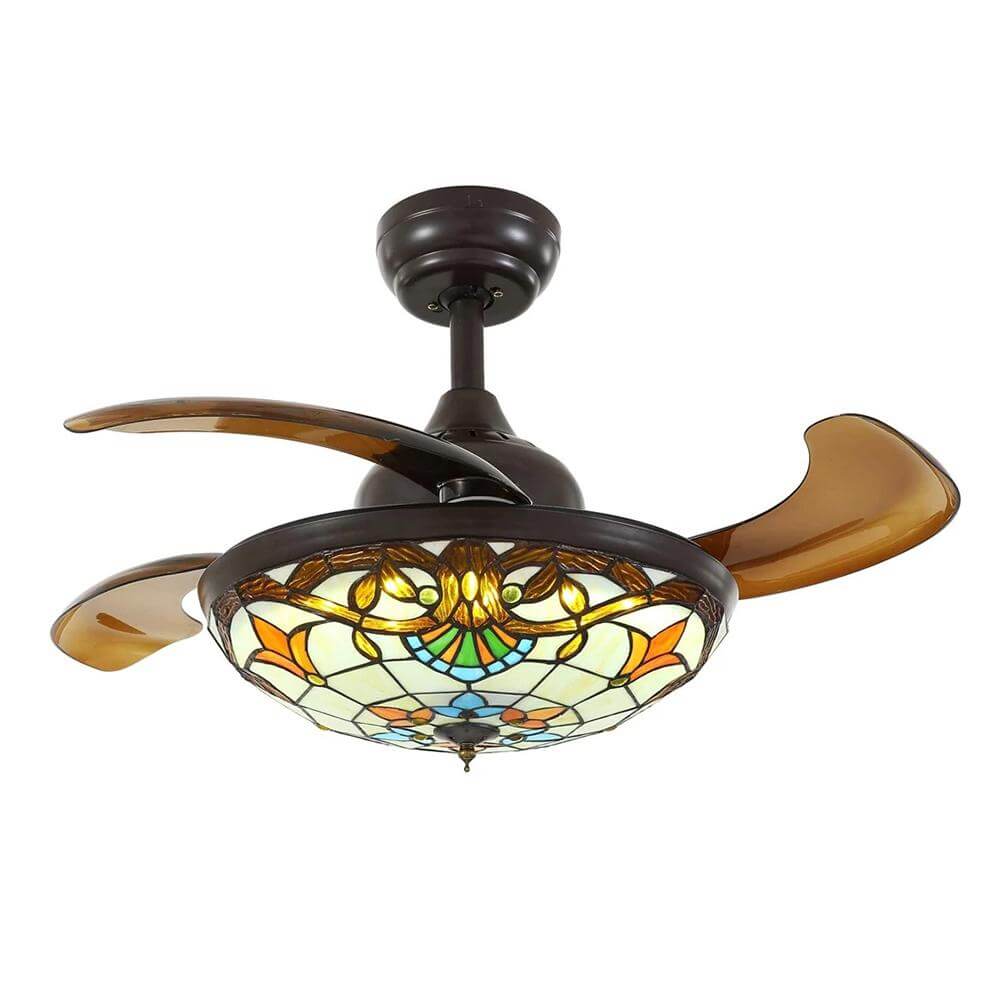 MOOONI-Ceiling-Fan-Chandelier-Matte-Black-Retractable-Tiffany-Fandelier-Brown-Blades