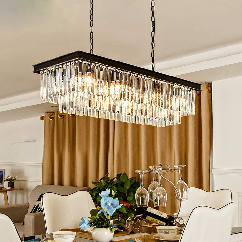 Modern-Matte-Black-Black-Rectangular-Metal-Frame-Crystal-Chandelier-Dining-Room