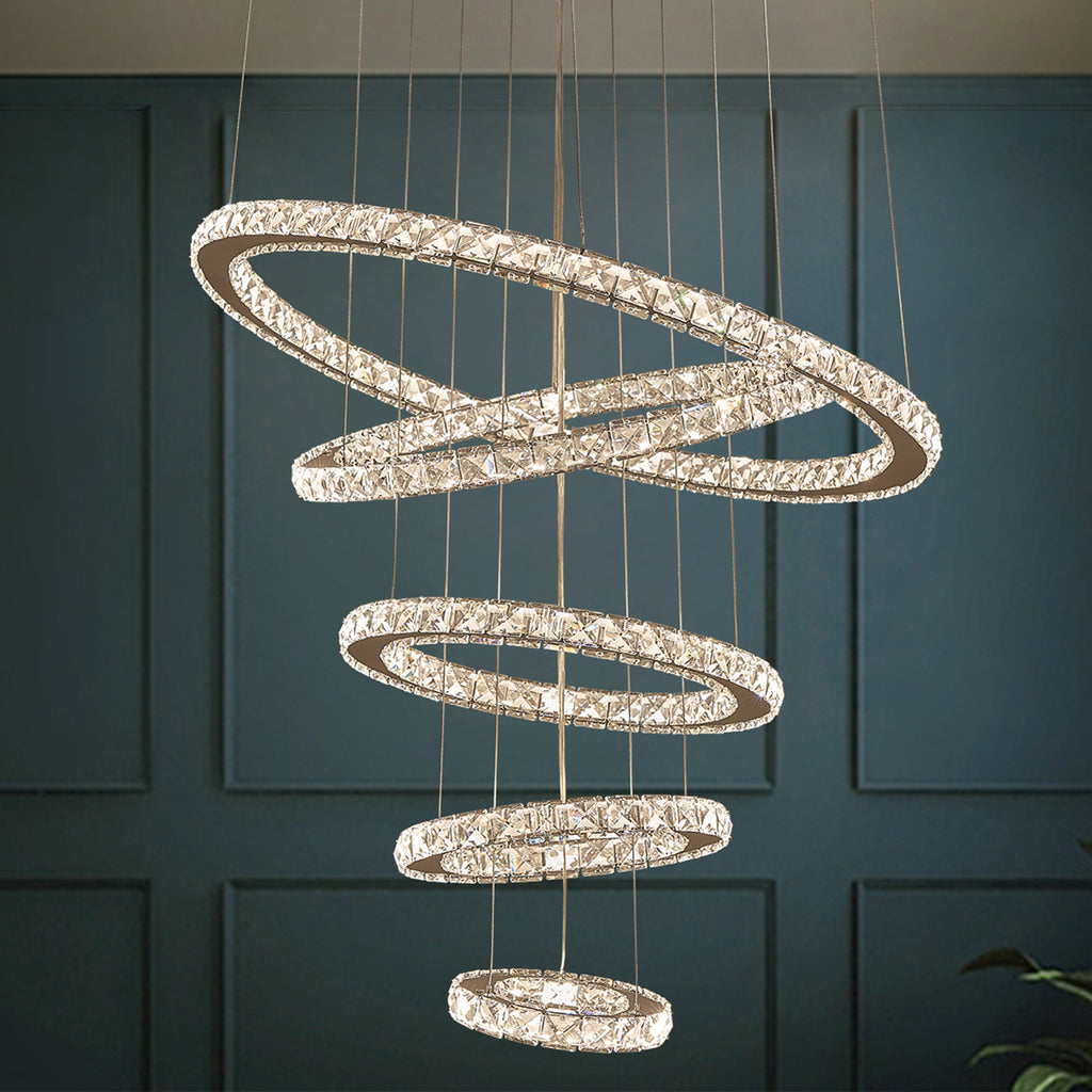Modern Multiple Rings Warm/Cold Colors Galaxy Crystal Chandelier For Living Room